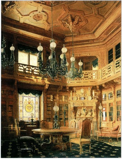 Library of Anichkov Palace. Painting of 1869 by Бобров А.А.